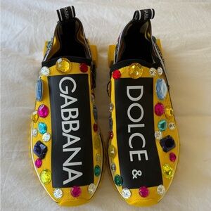 Dolce & Gabbana Yellow Gem-Studded Slip-Ons